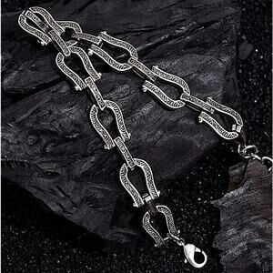 Sterling Silver Horseshoe engraved Bracelet HorseBit Snaffle Bit D Ring Stirrup